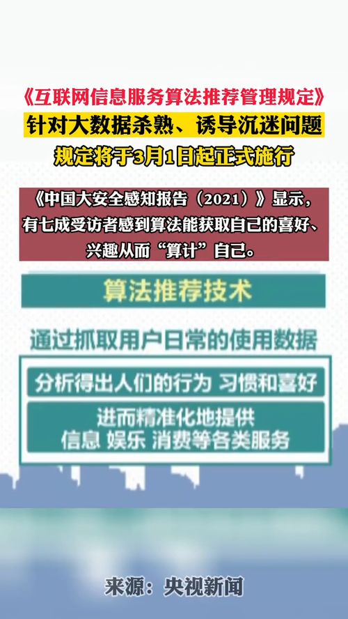 《互联网信息服务算法推荐管理规定》将于3月1日正式实施，加强网络信息治理